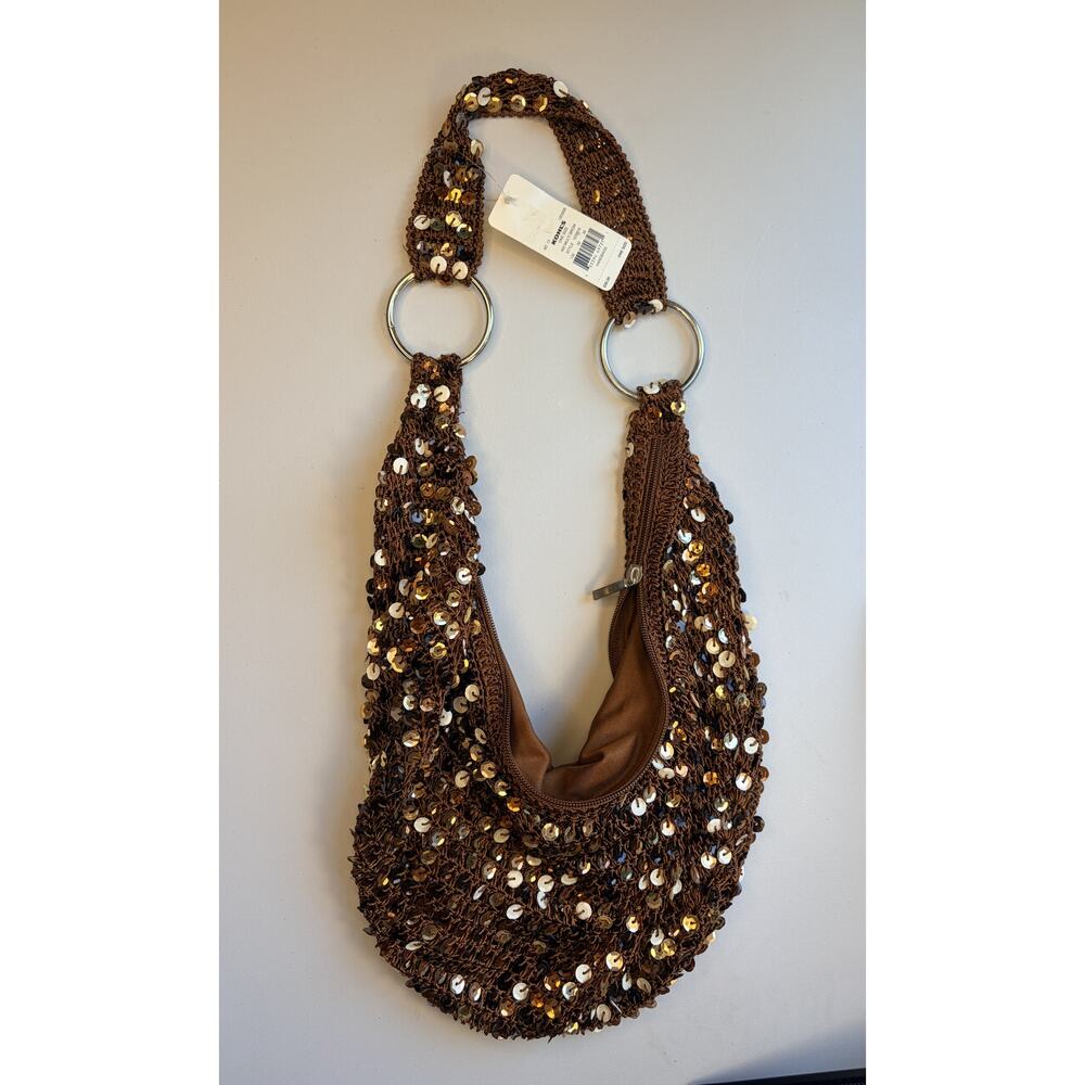 Apt. 9 Brown Sequin Hobo Bag Silver Rings Y2K - Picture 6 of 6